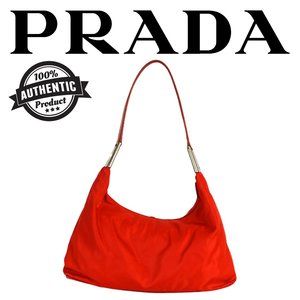 Prada Nylon Hobo Shoulder Bag Red